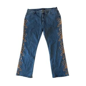 Denim 24/7 Womens Floral Embroidered Detail Jeans 18W Blue Western Boho Chic